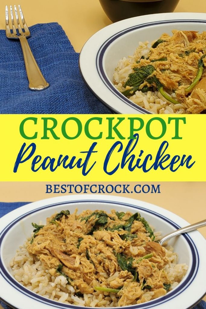 The crock pot peanut chicken and spinach bowl recipe can help make a healthy crock pot meal for dinner and the whole family. Peanut Chicken Recipes | Chicken Recipes with Spinach | Slow Cooker Chicken Dinners | Crockpot Recipes with Chicken | Family Dinner Recipes | Thai Crockpot Recipes #crockpot #recipe