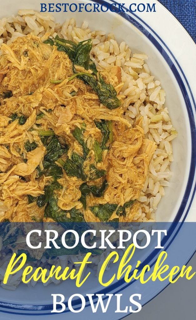 The crock pot peanut chicken and spinach bowl recipe can help make a healthy crock pot meal for dinner and the whole family. Peanut Chicken Recipes | Chicken Recipes with Spinach | Slow Cooker Chicken Dinners |  Crockpot Recipes with Chicken | Family Dinner Recipes | Thai Crockpot Recipes #crockpot #recipe