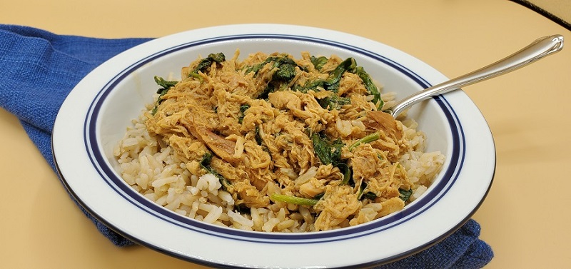 Crock Pot Peanut Chicken and Spinach Bowl