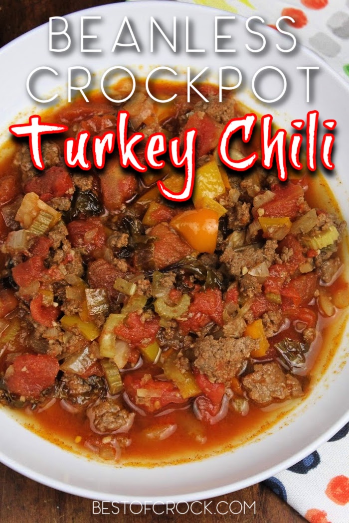 You can easily make the best crockpot turkey chili without beans and it will become a family-favorite crockpot recipe for lunch or dinner. Crockpot Turkey Chili No Beans | Crockpot Recipes for Two | Easy Slow Cooker Recipes | Crockpot Soup Recipes | Crockpot Dinner Recipes #chili #crockpotrecipes #slowcookerrecipes via @bestofcrock