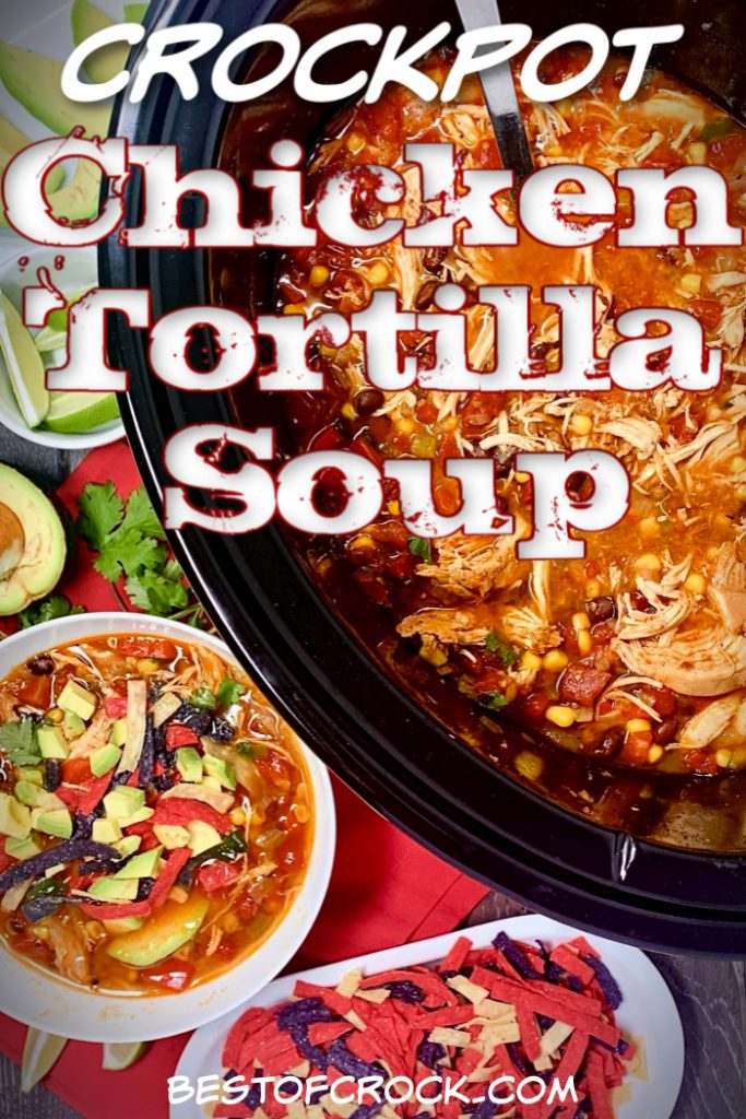 Crockpot chicken tortilla soup a delicious and easy homemade soup recipe! Add it to your meal prep for the week; this recipe also scales easily for larger groups! Healthy Soup Recipe | Mexican Soup Recipe | Mexican Crockpot Recipes | Healthy Crockpot Recipes | Slow Cooker Tortilla Soup #crockpot #soup