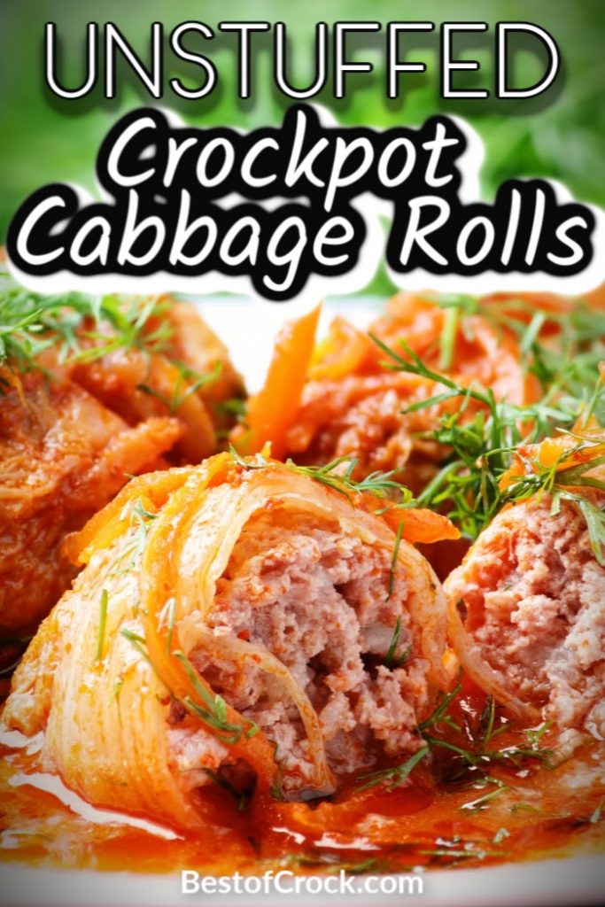 Crockpots make enjoying unstuffed cabbage rolls so much easier. This is an easy crockpot recipe that provides a healthy dinner for the whole family. Healthy Crockpot Recipes | Family Dinner Recipes | Crockpot Cabbage Recipes | Healthy Cabbage Recipes | Crockpot Lunch Recipes | Party Recipes | Crockpot Recipes for a Crowd #crockpot #healthy