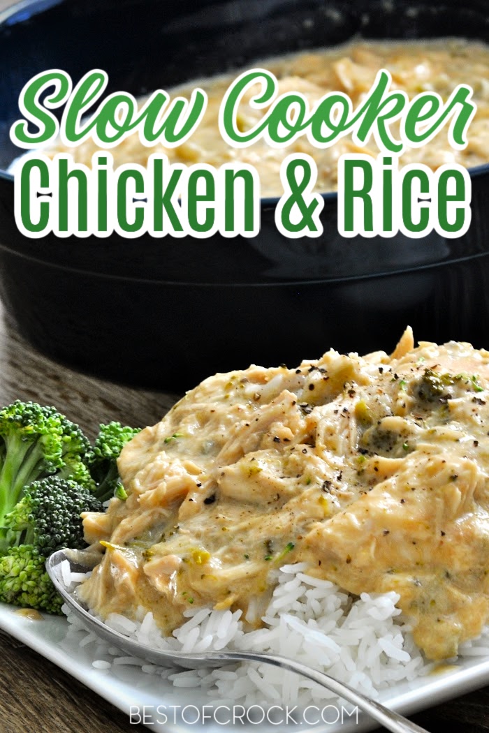 Slow cooker chicken and rice an easy crockpot recipe that will help with meal planning so you can save time in the kitchen and serve a meal everyone enjoys. Chicken and Rice Soup | Chicken and Rice Casserole Crockpot | Slow Cooker Chicken Recipes | Crockpot Recipes with Chicken | Healthy Chicken Recipe | Chicken and Canned Soup Recipes | Healthy Crockpot Recipes #slowcookerrecipes #chickenrecipes via @bestofcrock