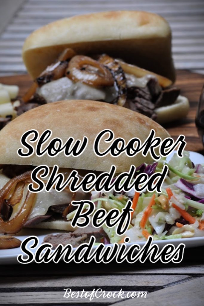 Slow cooker shredded beef sandwiches are easy to make for lunch or dinner and are a simple crockpot meal planning recipe the whole family can enjoy. Slow Cooker Beef Recipe | Crockpot Beef Recipes | Crockpot Lunch Recipes | Slow Cooker Dinner Recipes | Crockpot Sandwich Recipes #slowcooker #beef