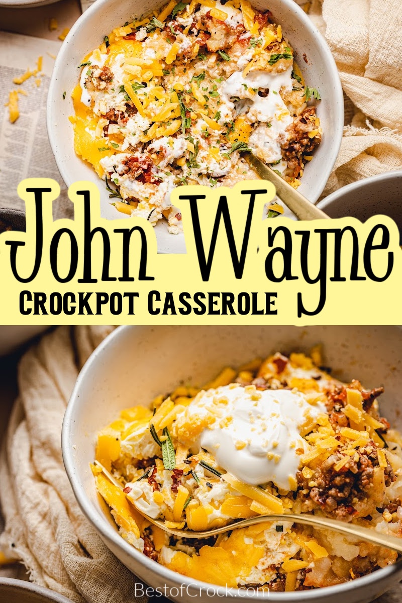 This delicious John Wayne casserole recipe is a classic and easy crockpot recipe to add to your meal plan for the week. John Wayne Potatoes | Cowboy Casserole | Slow Cooker Casserole Recipe | Crockpot Casserole Ingredients | Tater Tot Casserole #crockpot #casserole
