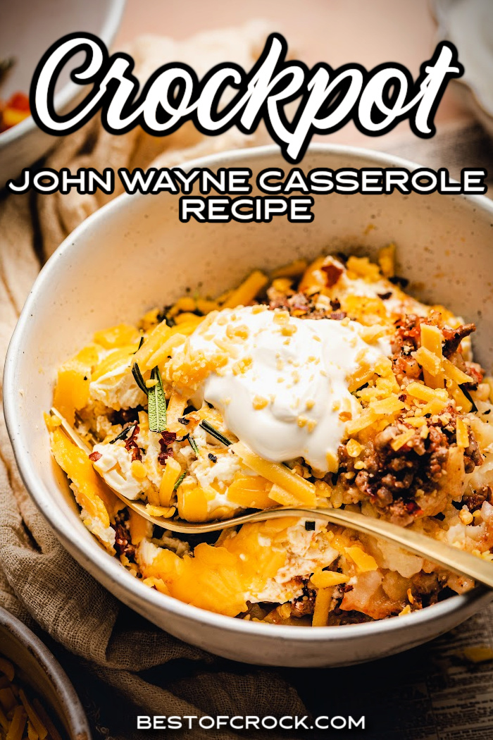 A crockpot John Wayne casserole can take the original John Wayne casserole recipe and make it a fun recipe with simple ingredients. John Wayne Potatoes | Cowboy Casserole | Slow Cooker Casserole Recipe | Crockpot Casserole Ingredients | Tater Tot Casserole | Crockpot Dinner Ideas | Simple Dinner Recipes via @bestofcrock