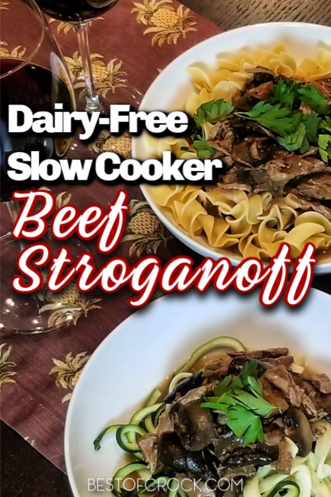 This dairy free slow cooker beef stroganoff recipe is so delicious you won’t even know it does not have dairy! Add this easy crockpot recipe to your weekly meal plan! Dairy Free Mushroom Stroganoff | Gluten Free Beef Stroganoff Slow Cooker | Dairy Free Beef Recipes | Dairy Free Pasta Recipes | Dinner Recipes without Dairy | Crockpot Recipes without Dairy | Pasta Recipes Slow Cooker #slowcooker #dairyfree