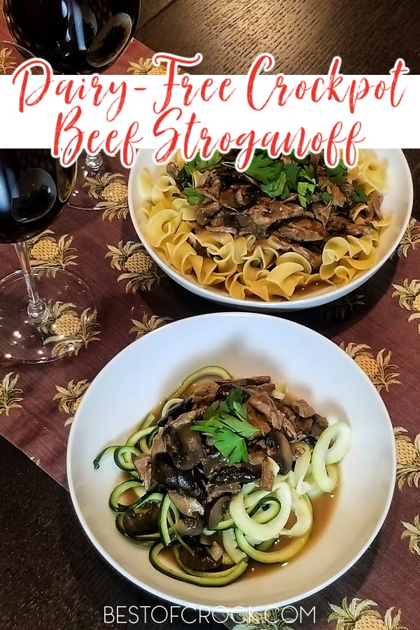 This dairy free slow cooker beef stroganoff recipe is so delicious you won’t even know it does not have dairy! Add this easy crockpot recipe to your weekly meal plan! Dairy Free Mushroom Stroganoff | Gluten Free Beef Stroganoff Slow Cooker | Dairy Free Beef Recipes | Dairy Free Pasta Recipes | Dinner Recipes without Dairy | Crockpot Recipes without Dairy | Pasta Recipes Slow Cooker #slowcooker #dairyfree