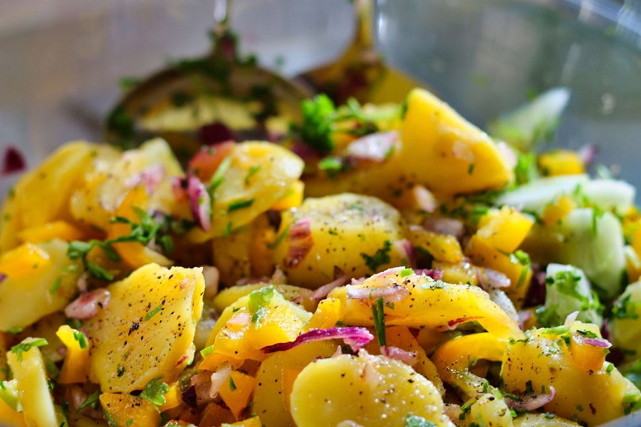 Crockpot German Potato Salad Recipes Bowl of Potato Salad with Herbs and Sauce