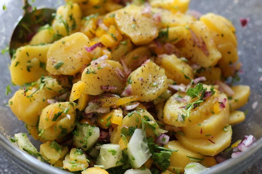 Crockpot German Potato Salad Recipes Bowl of Potato Salad with Herbs