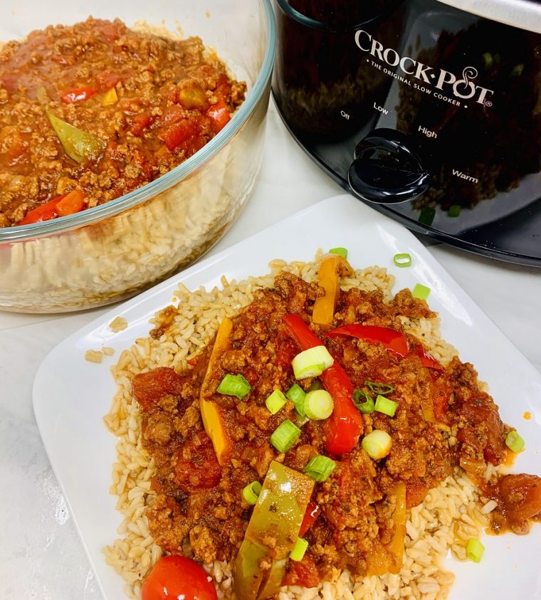 Easy Crockpot Beef with Brown Rice and Vegetables