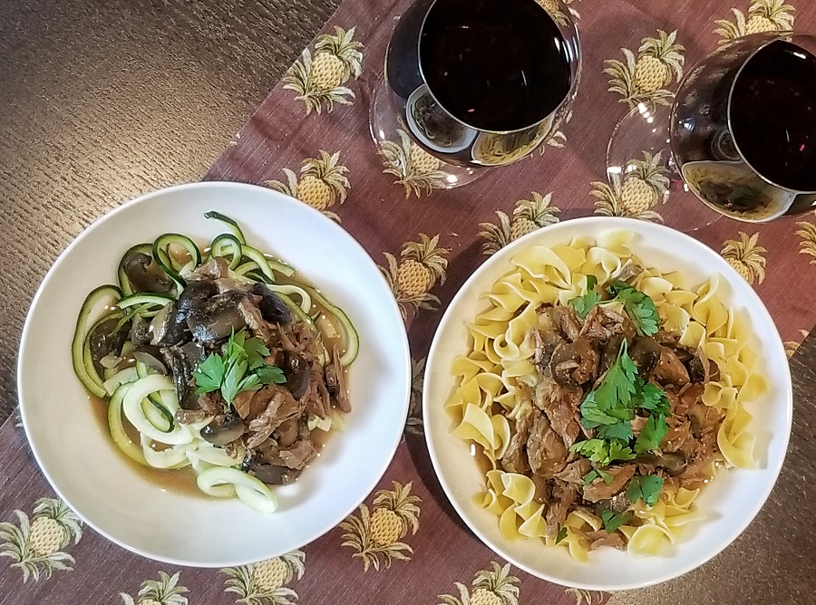 Easy Crock Pot Beef Stroganoff Recipes Overhead Vioew of Two Plates with Stroganoff