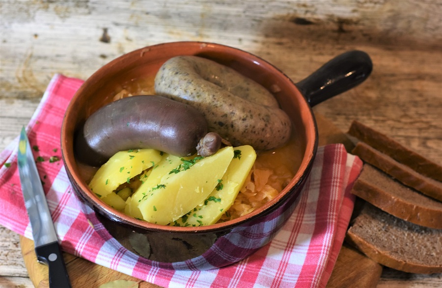 Instant Pot Sausage and Potatoes Recipes Overhead View of Sausages in a Bowl