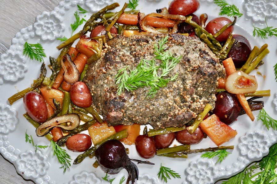 Crockpot Beef Roast Recipes Overhead View of a Pot Roast on a Serving Plate