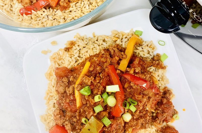 Crockpot Recipes with Ground Beef Beef and Brown Rice on a Plate