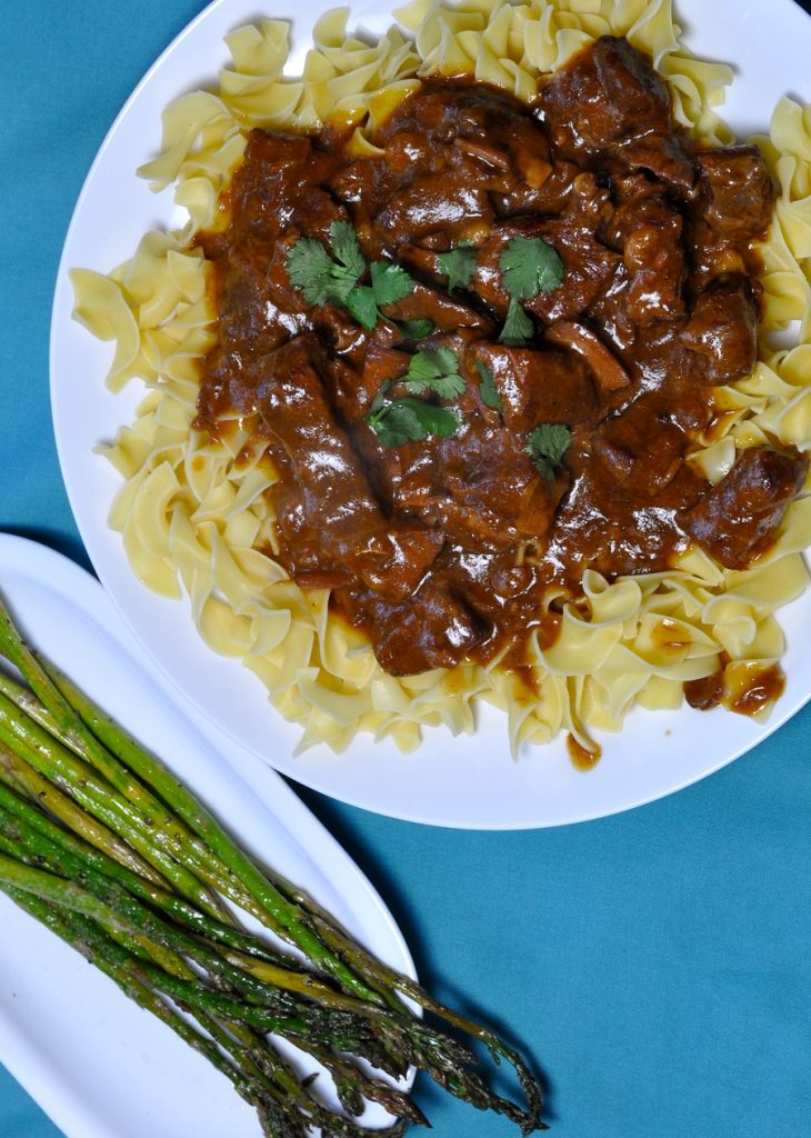 Budget Friendly Beef Stroganoff Overhead View of a Plate with Stroganoff