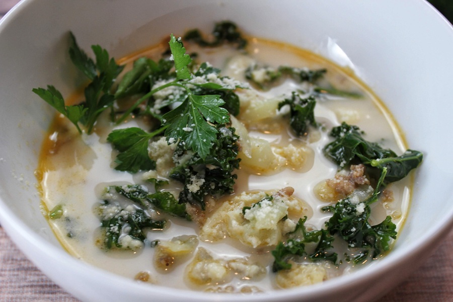 Easy Creamy Kale Soup Close Up of a Bowl of Kale Soup