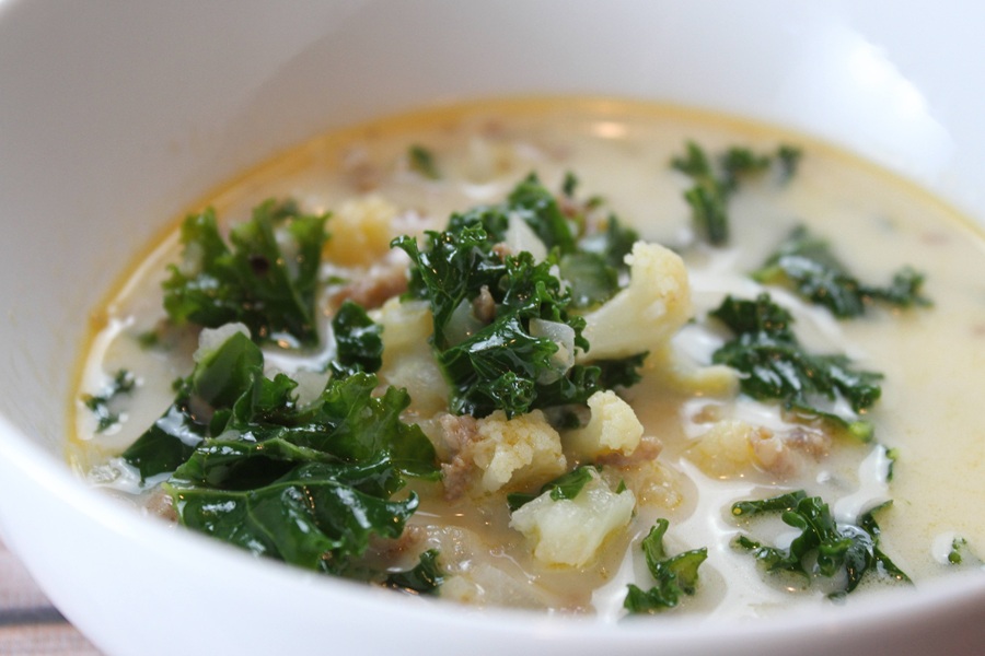 Easy Creamy Kale Soup Close Up of a Bowl Filled with Kale Soup