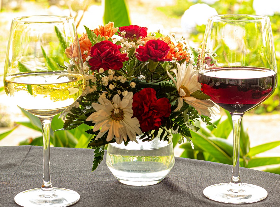 Instant Pot Valentine's Day Recipes Two Glasses of Wine with Flower Centerpieces