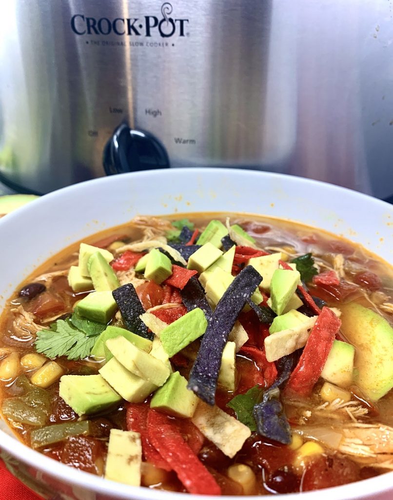 Slow Cooker Creamy Chicken Tortilla Soup Recipes Close Up of a Bowl of Soup