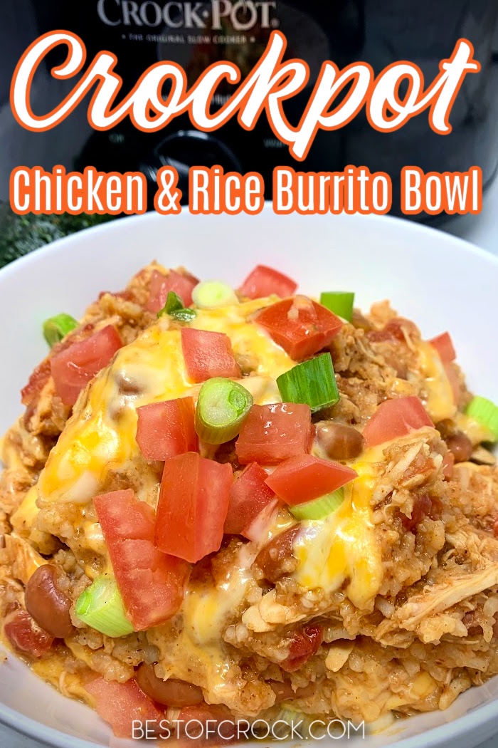 This easy crockpot chicken and rice burrito bowl recipe is a delicious dinner recipe that the entire family will enjoy. Crockpot Chicken Recipes | Crockpot Burritos | Slow Cooker Dinner Recipes | Delicious Dinner Recipes | Crockpot Meal Planning | Crockpot Recipes with Chicken | Slow Cooker Chicken Bowl | Burrito Bowls Slow Cooker | Chicken and Rice Crockpot | Slow Cooker Mexican Chicken via @bestofcrock