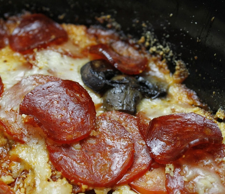 Crockpot Pizza Recipes Close Up of Pizza Casserole in a Crockpot