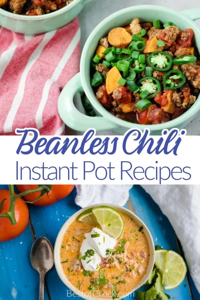 The best beanless Instant Pot chili recipes can help you earn the blue ribbon chili award from family and friends!  These chili recipes are so easy to make, too! Beanless White Chicken Chili | Beanless Turkey Chili | Instant Pot Turkey Chili | Instant Pot Chili with Beef | Chunky Chili Recipes | Low Carb Chili Recipes #instantpotchili #chilirecipes