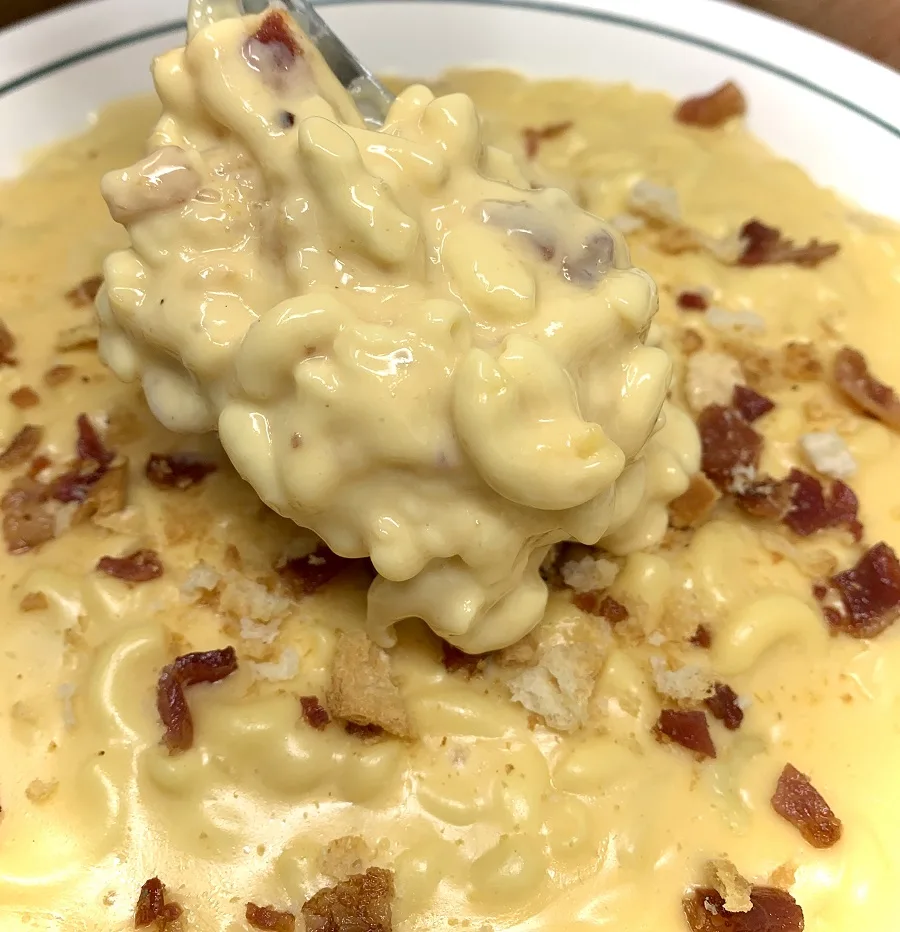 Budget Friendly Slow Cooker Macaroni and Cheese Close Up of a Spoonful of Macaroni and Cheese
