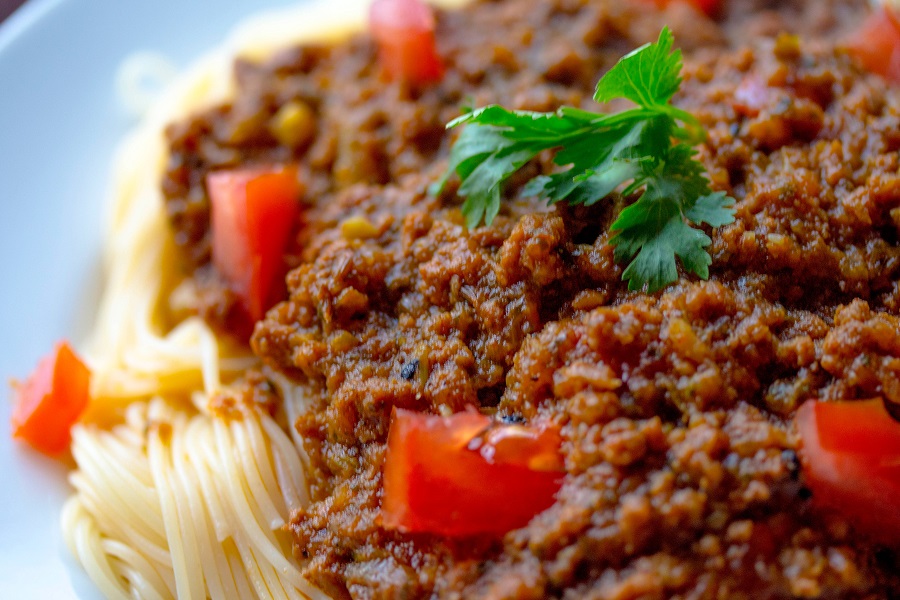 Healthy Crockpot Freezer Meals with Beef Close Up of Beef Ragu on Pasta