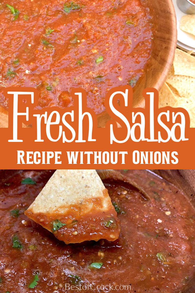 This easy salsa without onions recipe is a quick side dish for taco Tuesday or when you just crave some chips and salsa! Homemade Salsa for Food Allergies | Authentic Salsa | Spicy Salsa | Fresh Salsa | Easy Salsa Recipe | Healthy Salsa Recipe | Vegetarian Salsa Ideas | How to Make Salsa from Scratch | Restaurant Quality Salsa at Home via @bestofcrock
