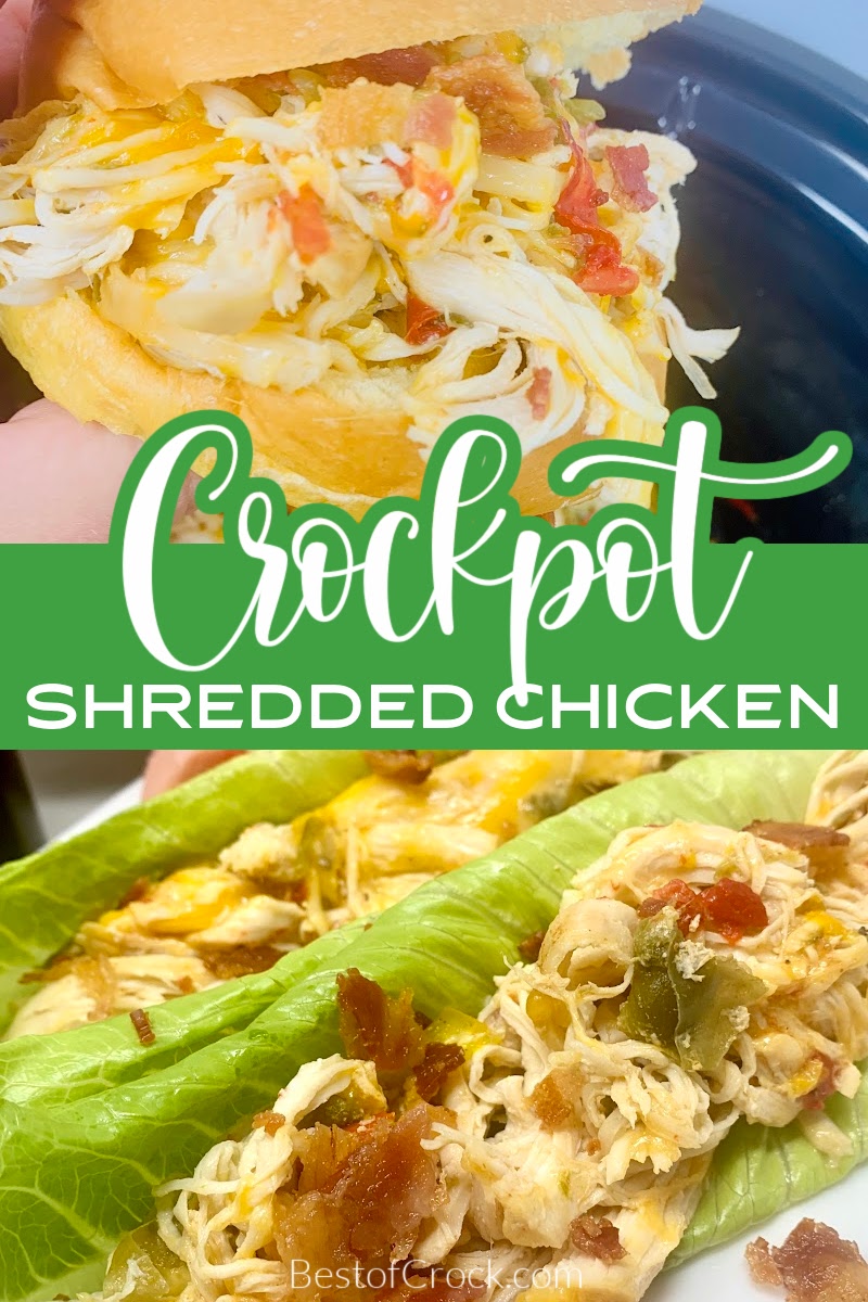These crockpot shredded chicken sandwiches are easy and perfect for a quick lunch or dinner. You can also use the chicken as a salad topper making it a healthy crockpot recipe as well. Crockpot Shredded Chicken Recipes Easy | Slow Cooker Chicken Recipes | Dinner Recipes with Chicken | Crockpot Sandwiches with Chicken | Chicken and Bacon Recipe | Crockpot Dinner Recipes with Chicken | Slow Sandwich Recipes | Chicken Recipes for Lunch #dinnerrecipe #crockpotrecipes via @bestofcrock