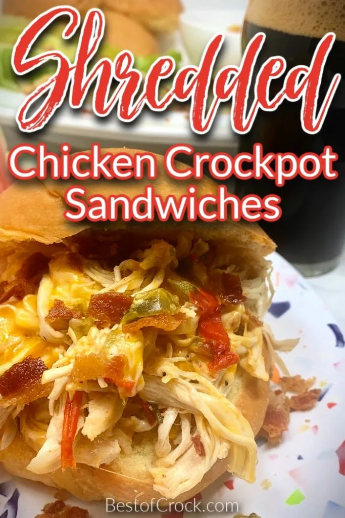 These crockpot shredded chicken sandwiches are easy and perfect for a quick lunch or dinner. You can also use the chicken as a salad topper making it a healthy crockpot recipe as well. Crockpot Shredded Chicken Recipes Easy | Slow Cooker Chicken Recipes | Dinner Recipes with Chicken | Crockpot Sandwiches with Chicken | Chicken and Bacon Recipe | Crockpot Dinner Recipes with Chicken | Slow Sandwich Recipes | Chicken Recipes for Lunch #dinnerrecipe #crockpotrecipes