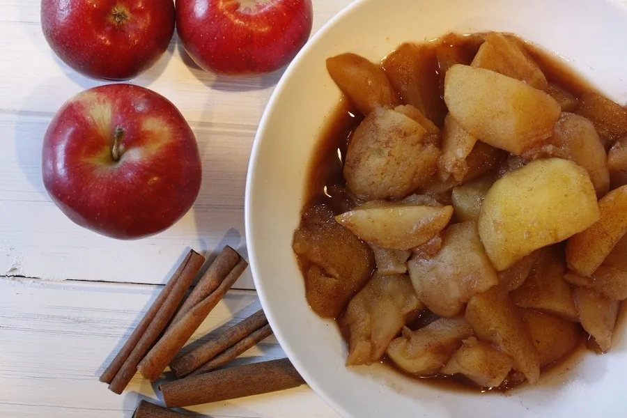 Instant Pot Thanksgiving Recipes Overhead View of a Bowl Filled with Cinnamon Apples