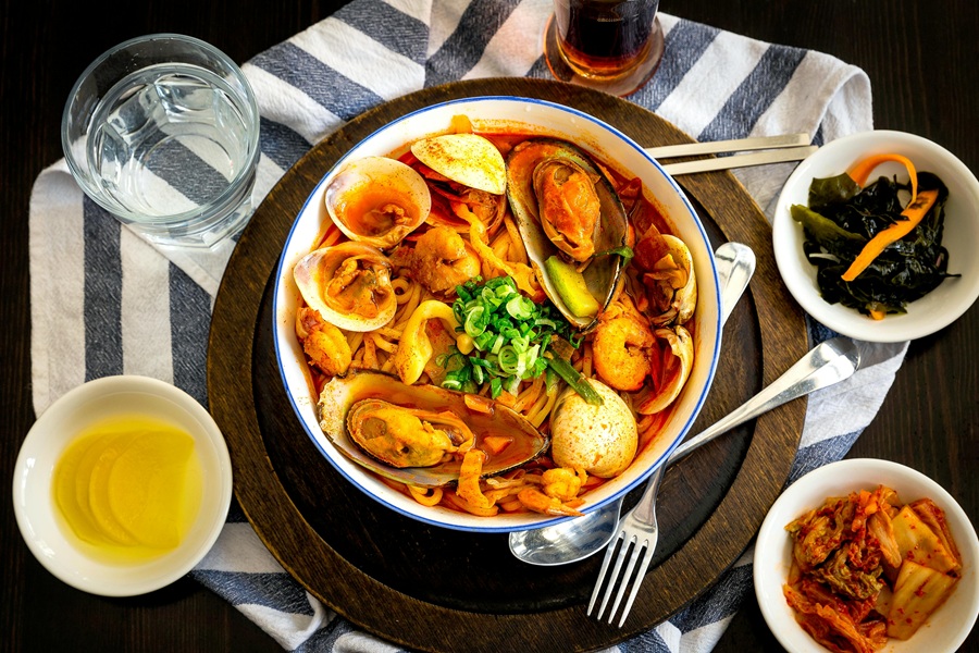 Easy Crock Pot Shrimp Recipes Overhead of a Bowl of Shrimp Boil