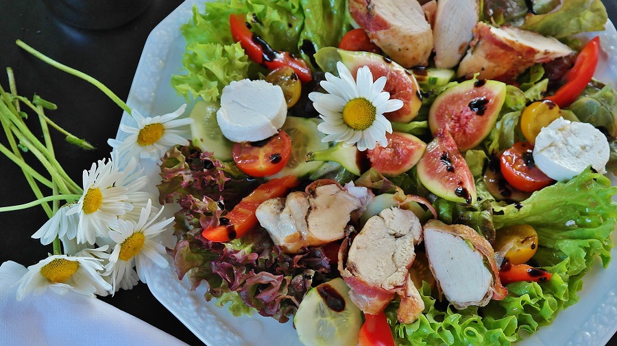 Instant Pot Balsamic Chicken Recipes Overhead View of Sliced Balsamic Chicken on a Salad