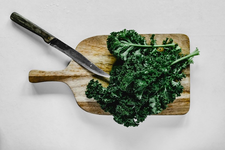 Instant Pot Kale Soup Recipes Kale on a Cutting Board with a Knife
