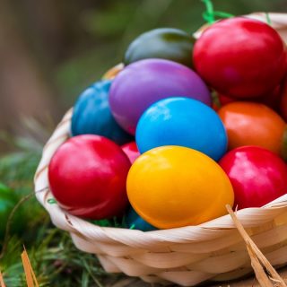Instant Pot Easter Egg Recipes Close Up of Easter Eggs in a Wicker Basket