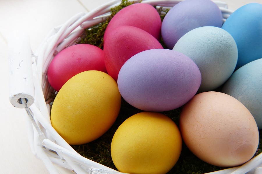  Instant Pot Easter Egg Recipes A Dozen Colorful Easter Eggs in a Small White Basket