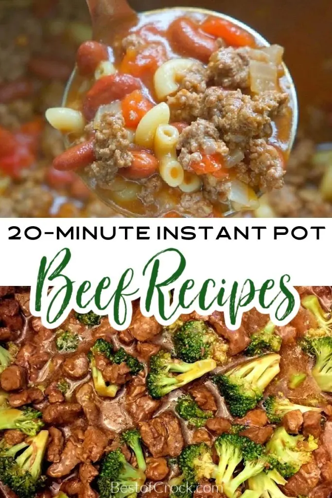 Spend less time cooking with the help of the best Instant Pot dinner recipes with beef that take 20 minutes or less. Quick Dinner Recipes | Easy Dinner Recipes | Easy Beef Recipes | Quick Beef Recipes | Instant Pot Recipes with Beef | Beef Instant Pot Recipes | Easy Instant Pot Recipes | Instant Pot Dinner Ideas | Family Dinner Recipes #instantpotrecipes #beefrecipes