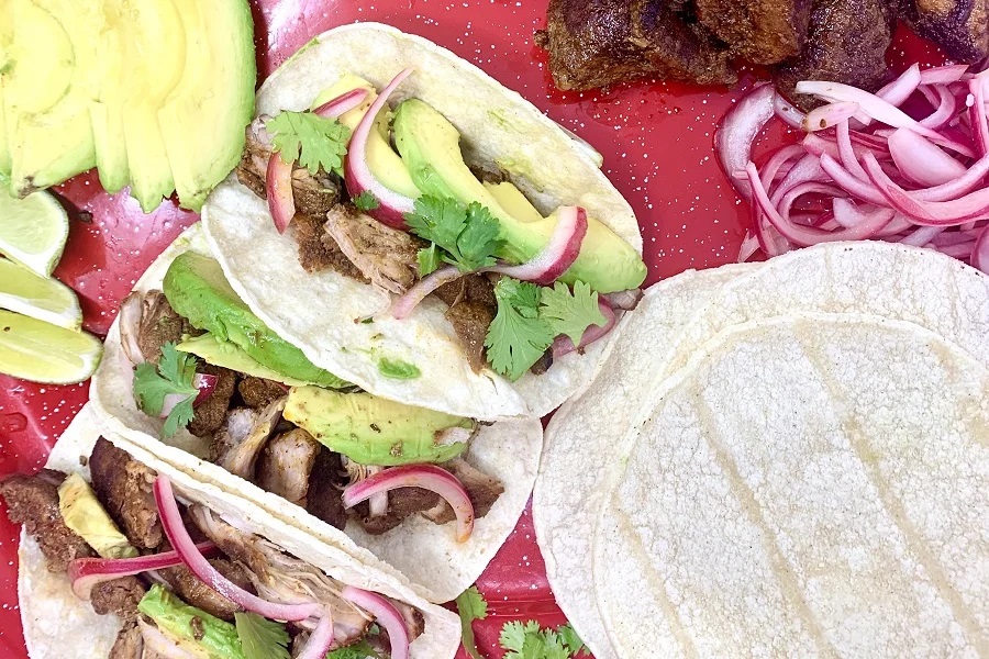 Crockpot Cinco de Mayo Party Food Ideas Overhead View of Tacos on a Platter