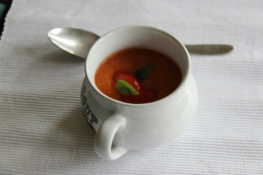 Crockpot Mexican Soup Recipes Close Up of a Small Soup Cup Filled with a Red Soup