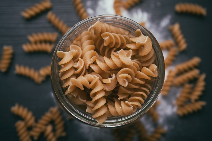 How to Cook Pasta in the Instant Pot Overhead View of a Jar of Dry Pasta Noodles