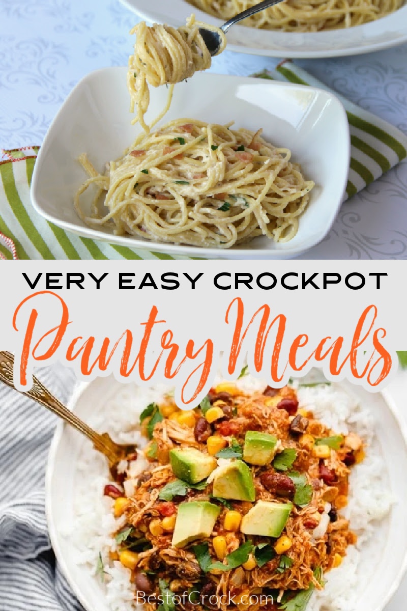 These family friendly crockpot pantry meals use ingredients you have in your kitchen already making them easy crockpot recipes everyone can enjoy. Slow Cooker Recipes | Crockpot Recipes for Two | Slow Cooker Dinner Recipes | Easy Dinner Recipes | Crockpot Lunch Recipes | Family Dinner Recipes | Quick Dinner Recipes | Kid-Friendly Pantry Meals | Pantry Meals for Emergencies #crockpot #slowcookerrecipes via @bestofcrock