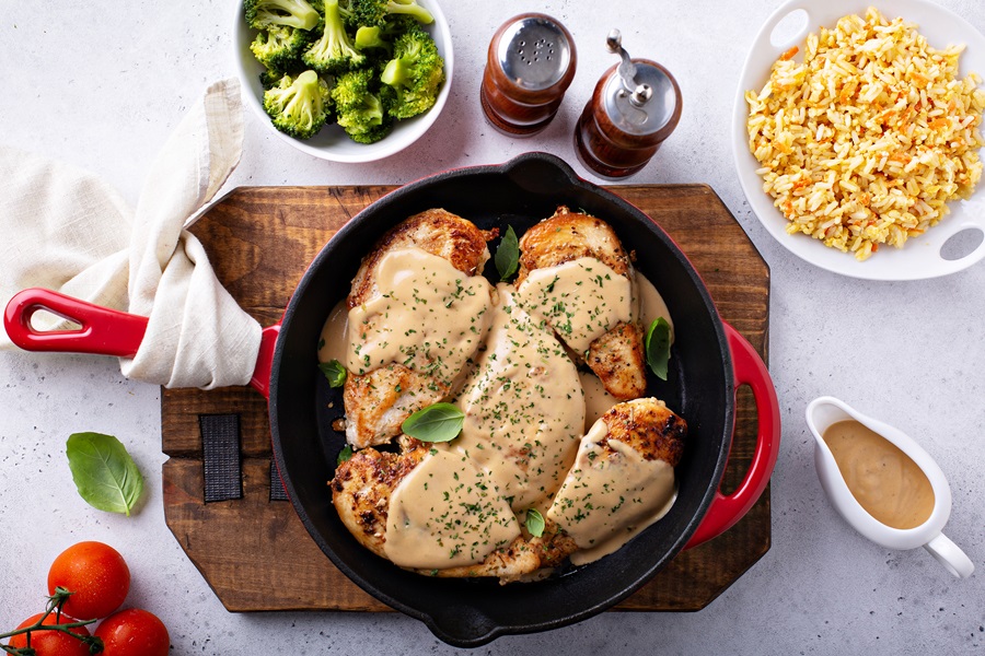 Instant Pot Chicken and Gravy Recipes Cooked Chicken Breast in a Skillet with Gravy