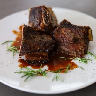Slow Cooker Short Ribs Recipes White Plate with Three Short Ribs