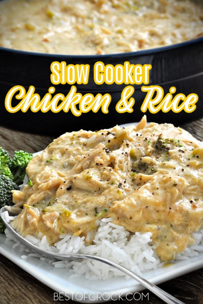 Slow cooker chicken and rice an easy crockpot recipe that will help with meal planning so you can save time in the kitchen and serve a meal everyone enjoys. Chicken and Rice Soup | Chicken and Rice Casserole Crockpot | Slow Cooker Chicken Recipes | Crockpot Recipes with Chicken | Healthy Chicken Recipe | Chicken and Canned Soup Recipes | Healthy Crockpot Recipes #slowcookerrecipes #chickenrecipes