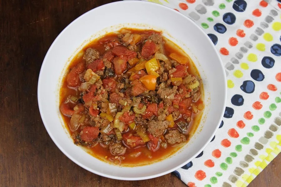 Crockpot Dump Dinners Overhead View of a Bowl of Chili