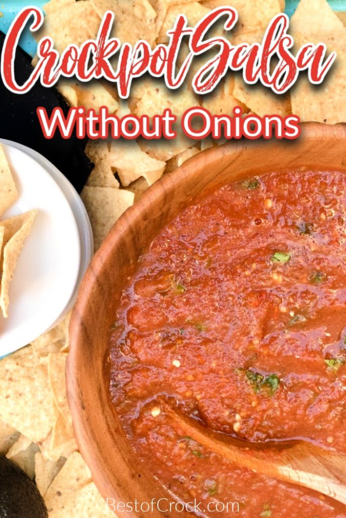 Using a crockpot salsa without onions recipe can provide you with amazing, flavorful homemade salsa without the fear of onions if you have a food allergy. Homemade Dip Recipe | Party Recipes | Homemade Salsa Recipe Without Onions | Fresh Salsa Recipe | Recipes for Onion Allergies | Party Planning | Party Food #salsa #recipe