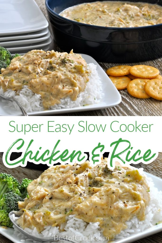 Slow cooker chicken and rice an easy crockpot recipe that will help with meal planning so you can save time in the kitchen and serve a meal everyone enjoys. Chicken and Rice Soup | Chicken and Rice Casserole Crockpot | Slow Cooker Chicken Recipes | Crockpot Recipes with Chicken | Healthy Chicken Recipe | Chicken and Canned Soup Recipes | Healthy Crockpot Recipes #slowcookerrecipes #chickenrecipes