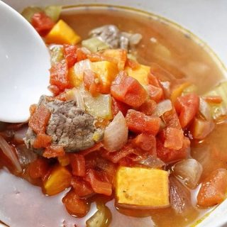 Instant Pot Beginner Recipes Close Up of a Bowl of Beef and Veggie Soup